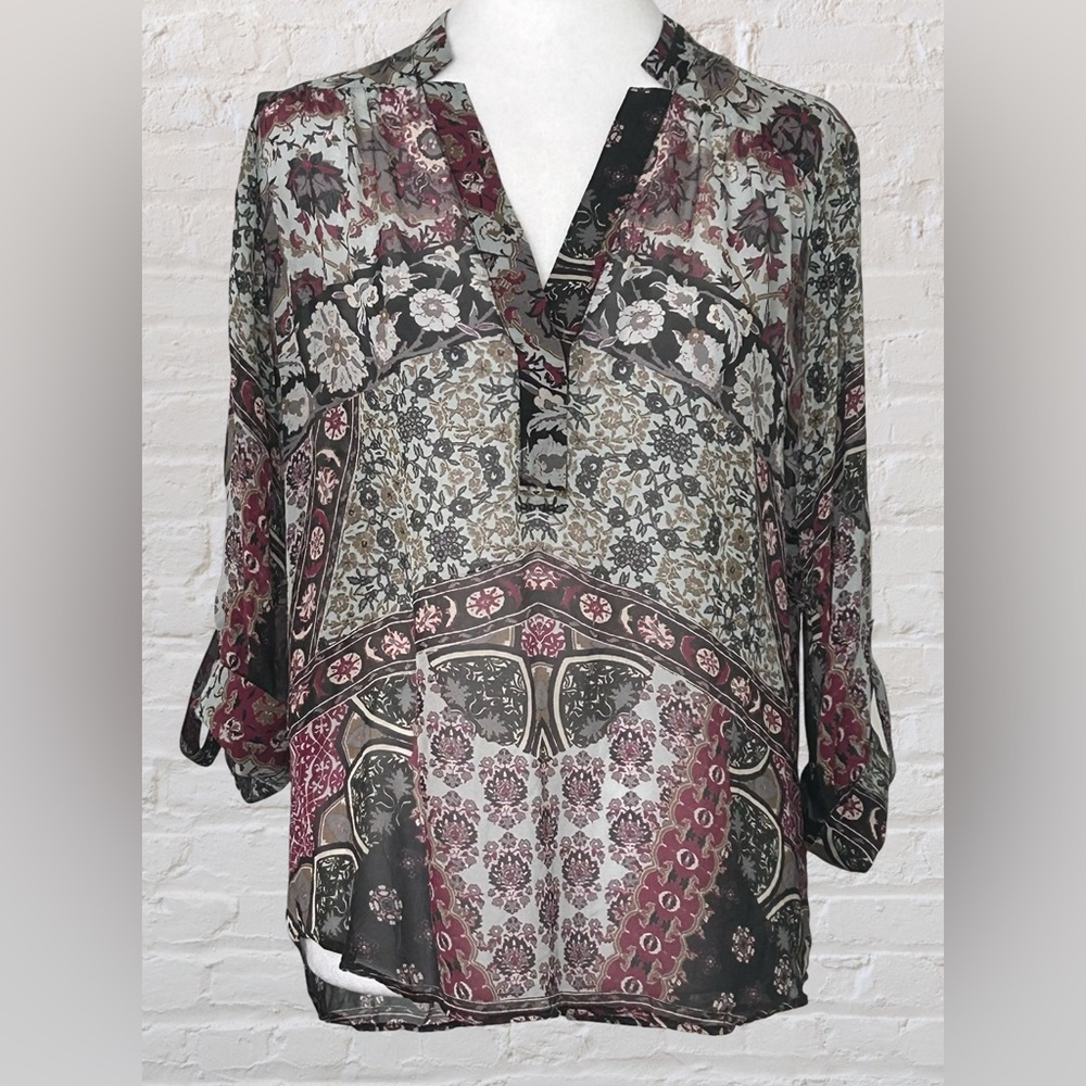 Lavender Brown Women 100% Silk Blouse Top Multicolor Sz S Bohemian Quiet Luxury